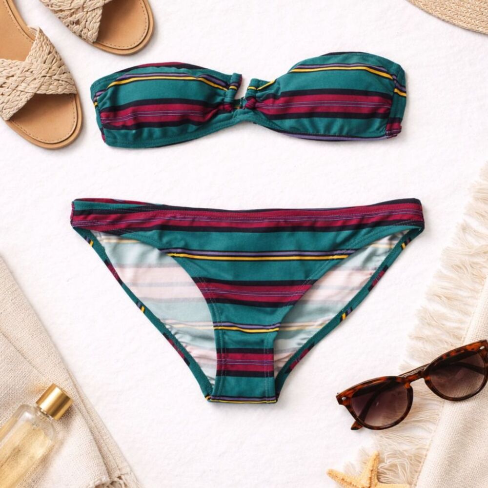 Converse One Star 2 Pc Bikini Set Green Striped S